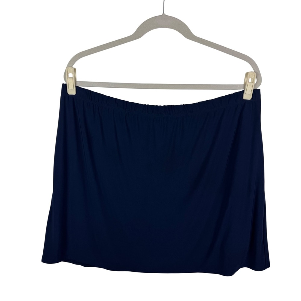 Susan Graver Mini Skirt 2X Navy Blue Liquid Knit Stretch Pull‎ On Elastic Waist